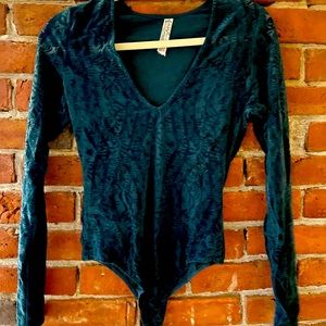 Free People Velvet Green Bodysuit